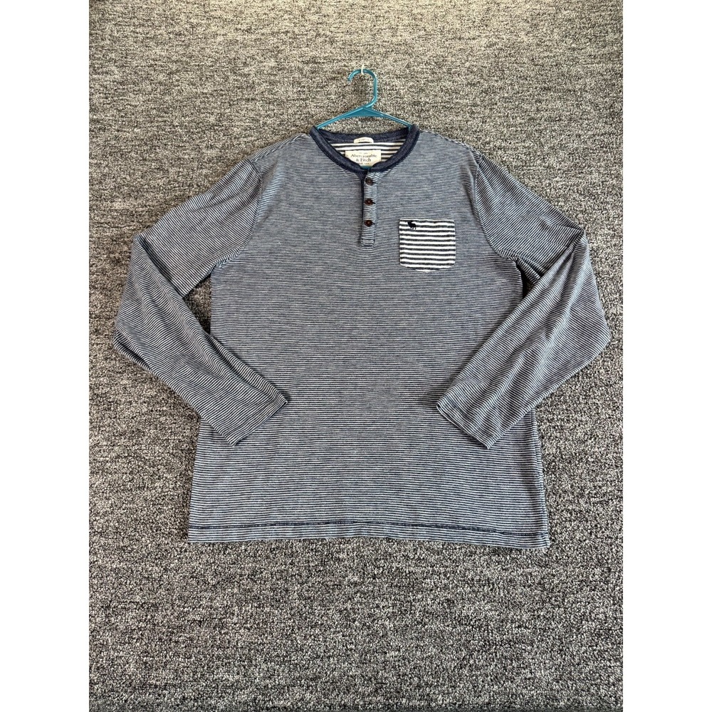 Abercrombie & Fitch Muscle Henley Shirt Mens Large Blue White Striped Casual